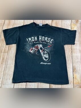 Mens Snap On Tools Black T Shirt Iron Horse Biker Motorcycle Size Large